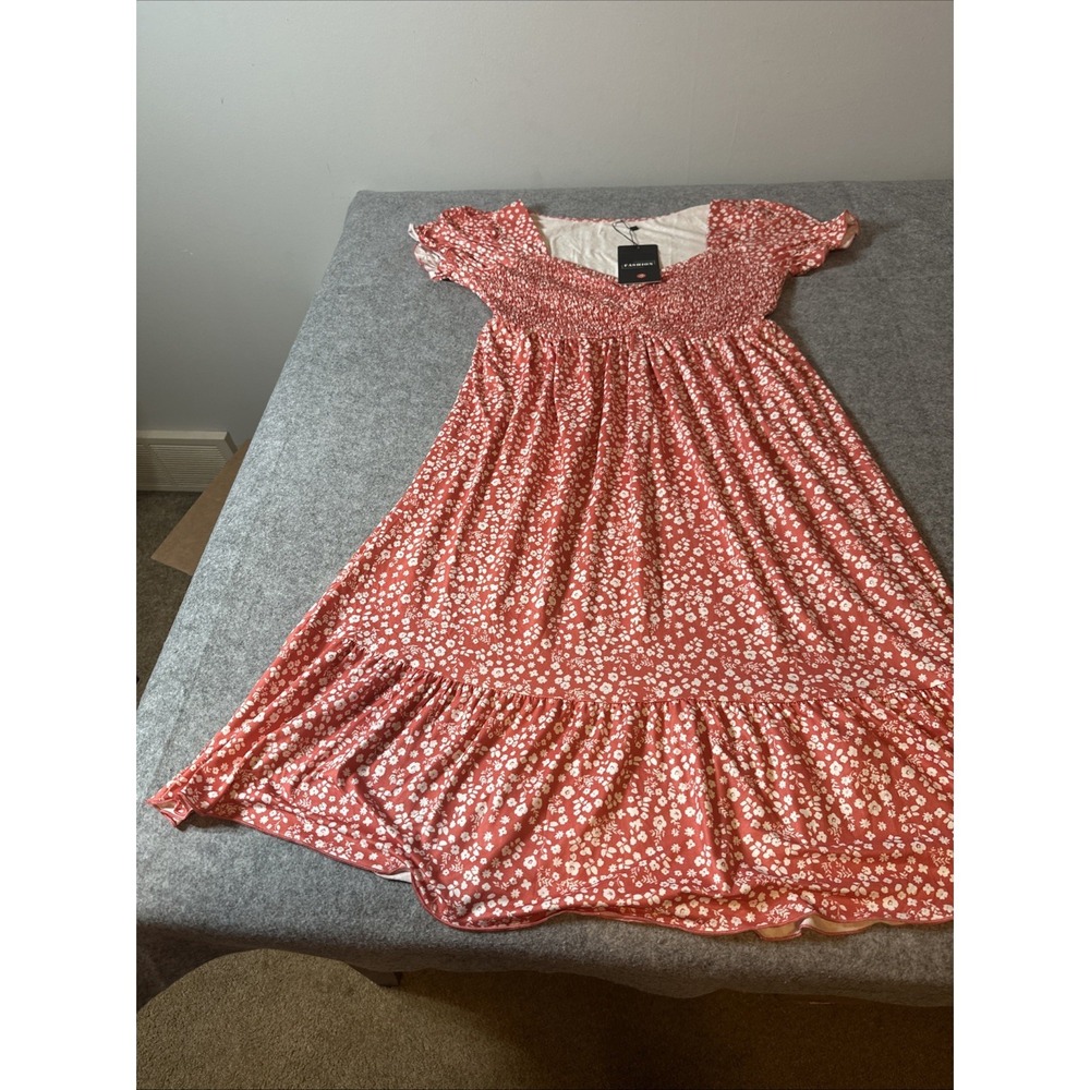 Pink Floral Smocked Midi Dress Cottagecore Prairie Coquette Puff Sleeve Size M